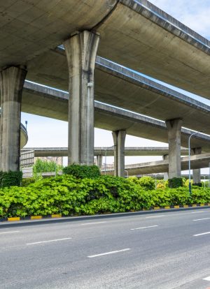 Below the viaduct of the city