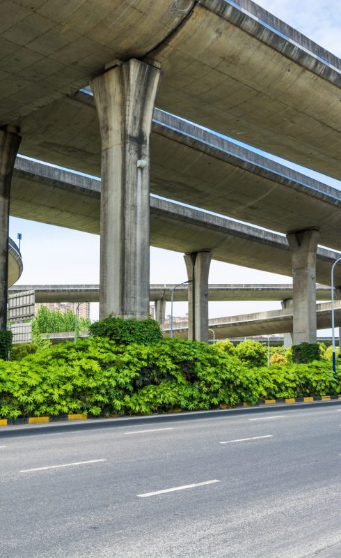 Below the viaduct of the city