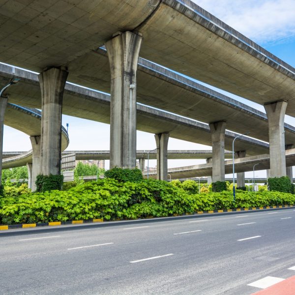 Below the viaduct of the city