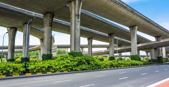 Below the viaduct of the city